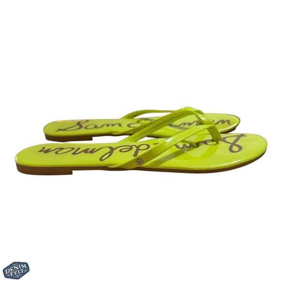 Sam Edelman Neon Yellow Flip Flop Sandals Thong Flat Slides Size 10 Bold Logo - Picture 8 of 11